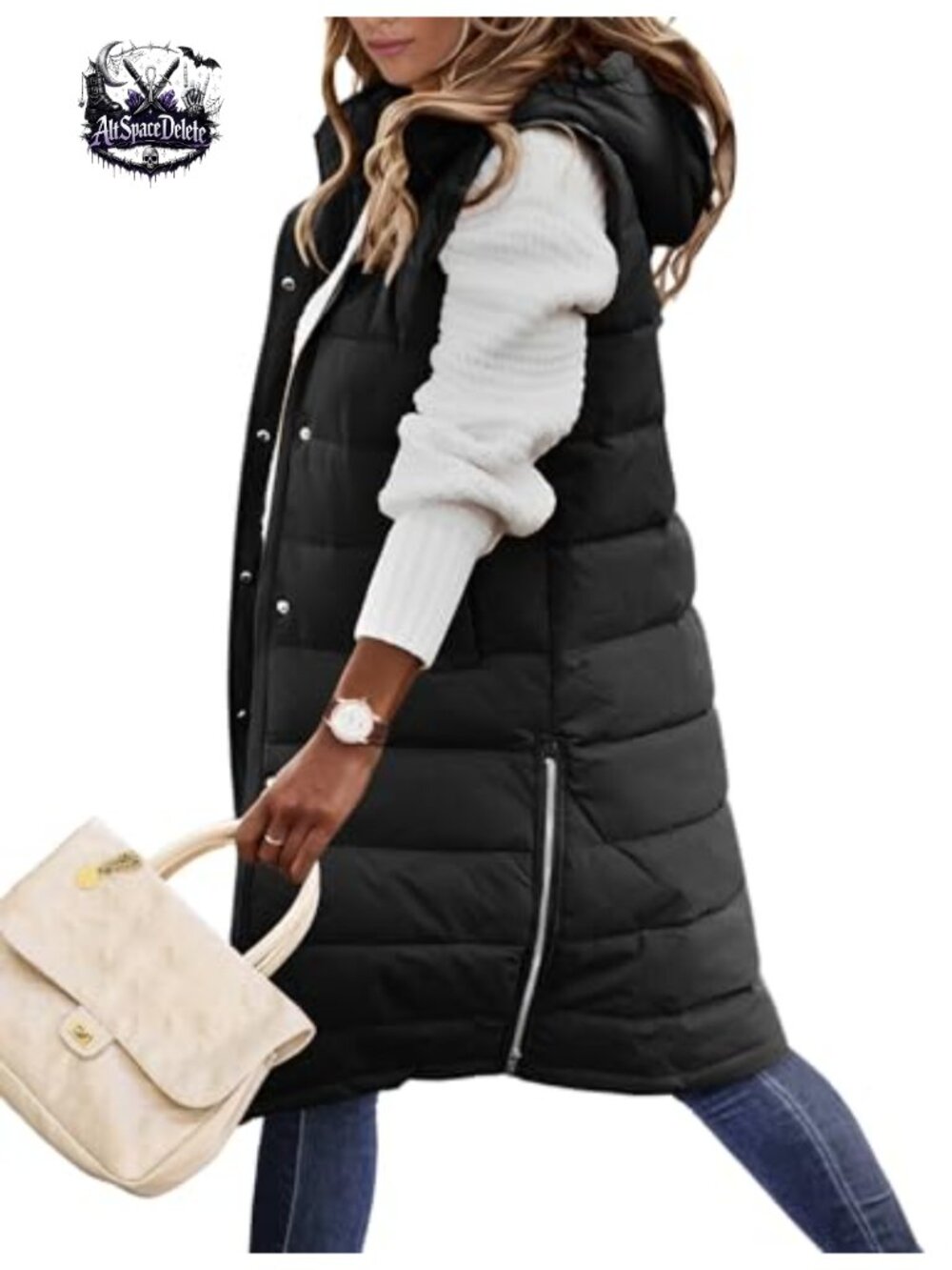 Long Puffer Vest Women Winter Sleeveless Quilted Jacket with Hood